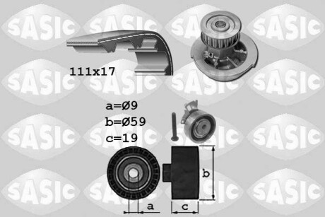 Комплект ГРМ + помпа Chevrolet Aveo/Kalos/Daewoo Lanos/Nexia 1.3-1.5 95- (17x111z) SASIC 3906100