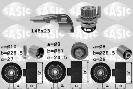 Комплект ГРМ + помпа Audi A3/Skoda Octavia/VW Golf 2.0FSI 04-10 (23x148z) SASIC 3906103