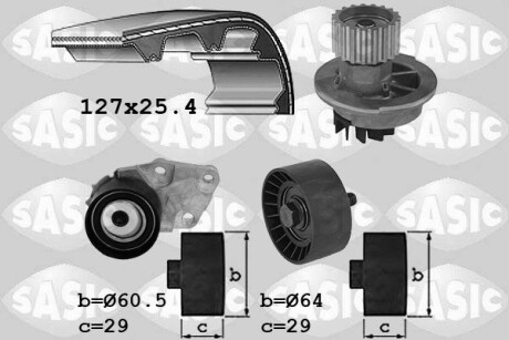 Комплект ГРМ + помпа Daewoo Nubira/Chevrolet Aveo/Lacetti 1.4/1.6 97- (25x127z) SASIC 3906104