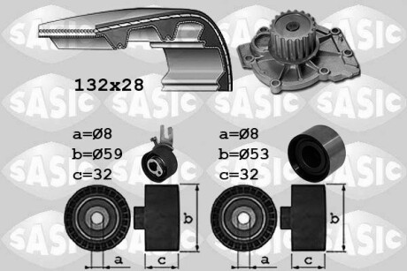 Комплект ГРМ + помпа Volvo C70/S60/S80/V60/V70/XC70/XC90 2.0-2.4D 01- (28x132z) SASIC 3906107 (фото 1)