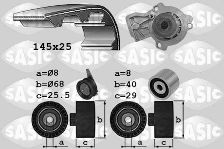 Комплект ГРМ + помпа Audi A1/Skoda Fabia/VW Polo 1.4 TDI 14- (25x145z) SASIC 3906110 (фото 1)