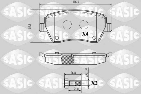 Тормозные колодки (передние) Renault Kangoo 08- (TRW) (116.5/52.6/17.3mm.) SASIC 6214051 (фото 1)