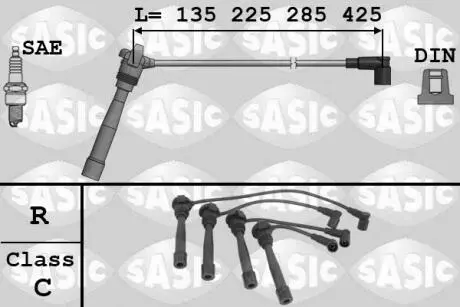 Комплект проводів запалювання FIAT PUNTO, LANCIA Y 1.2 04.97-09.03 SASIC 9286064