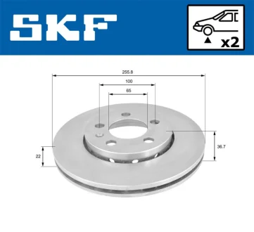 Диск гальмівний перед. (вентил.) SKODA Fabia AUDI A3 VW Golf 4(256*22) SKF VKBD 80003 V2