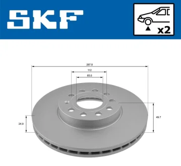 VW диск тормоз передний.Golf plus 1.6 1.9TDI, Jetta 1.6, Touran 05- SKF VKBD 80005 V2