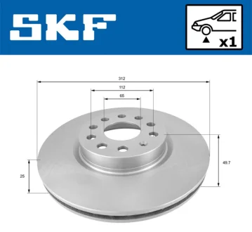 Тормозной диск перед. AUDI A3 03- VW Golf V, Passat 05- SKODA (312*25) SKF VKBD 80006 V1