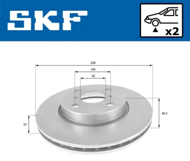 Комплект гальмівних дисків (2 шт) передн Лів/Прав DAIHATSU CHARADE VIII, TOYOTA YARIS, YARIS/HATCHBACK 1.0-1.5H 01.05- SKF VKBD80080V2