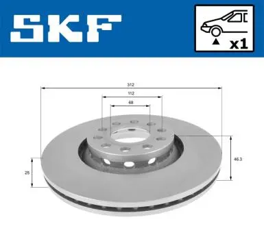 Диск гальмівний передн Лів/Прав AUDI A4 B5, A4 B6, A4 B7, A6 C5, SEAT EXEO, EXEO ST, SKODA SUPERB I, VW PASSAT B5, PASSAT B5.5 1.6-4.2 01.96-05.13 SKF VKBD80242V1