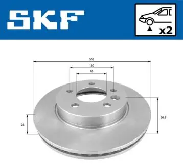 Диск гальмівний передн Лів/Прав VW AMAROK 2.0/2.0D/3.0D 09.10- SKF VKBD80253V2