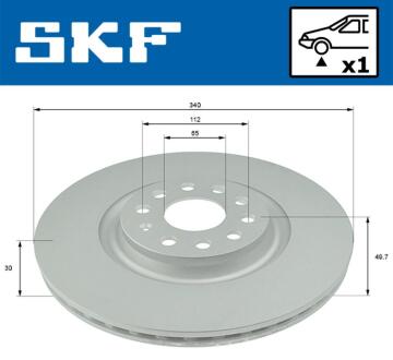 Диск гальмівний AUDI A3, Q2, Q3, TT, CUPRA ATECA, FORMENTOR, LEON, LEON SPORTSTOURER, SEAT LEON, LEON SC, LEON ST, LEON/HATCHBACK, TARRACO, SKODA KODIAQ I, OCTAVIA II 1.0-3.6 04.06- SKF VKBD80292V1