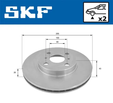 Комплект гальмівних дисків (2 шт) передн Лів/Прав TOYOTA BB I, IST, MR2 III, PROBOX / SUCCEED, VIOS / SOLUNA VIOS, WILL CYPHA I, YARIS, YARIS VERSO 1.0-1.8 04.99-08.14 SKF VKBD 80839 V2