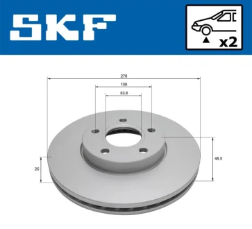 FORD Диск тормозной передний.Focus,Focus C-Max 03- 1.6/1.8 03- SKF VKBD 81121 V2