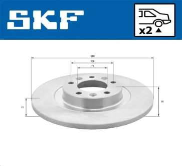 Диск гальмівний DS DS 4 II, DS 7, DS 9, CITROEN C4 GRAND PICASSO II, C4 PICASSO II, C4 SPACETOURER, C5 AIRCROSS, C5 X, GRAND C4 SPACETOURER, JUMPY III, SPACETOURER 1.2-Electric 02.13- SKF VKBD90155S2