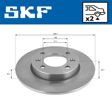Диск гальмівний CITROEN BERLINGO, BERLINGO MULTISPACE, BERLINGO/MINIVAN, C2, C2 ENTERPRISE, C3 I, C3 PLURIEL, C4, C4 I, XSARA PICASSO, PEUGEOT 1007, 307, 307/KOMBI, PARTNER 1.1-Electric 05.96- SKF VKBD90188S2