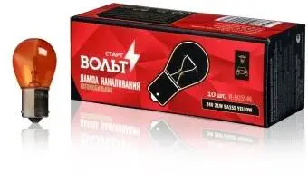 Лампа накаливания 24V PY21W 21W BA15s AMBER (оранж) цоколь (1-конт) (кратно 10) StartVOLT VLBA15S06