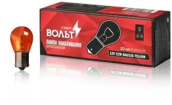 Лампа накаливания 12V PY21W BAU15s AMBER (оранж) цоколь (1-конт Смещ цоколь Стоп,габарит,задний ход) (кратно 10) StartVOLT VLBAU15S05