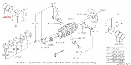 Кольца поршневые SUBARU 12033AC330