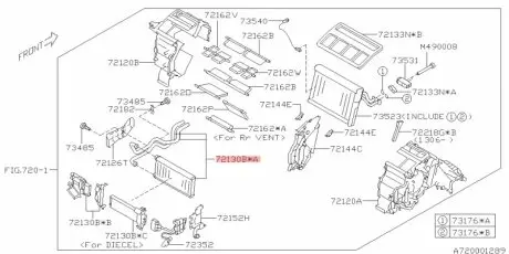 Радиатор печи салона SUBARU 72130AJ010
