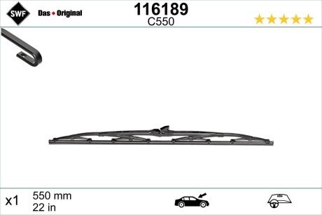 Щітка склоочисника (550mm) Audi/BMW/Citroen/Daewoo/Daf/Jeep/Kia/MB/Opel/Peugeot SWF 116189