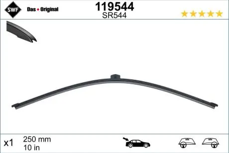 Щітка склоочисника безкаркасна задн (1шт) 250мм DS DS 4 II, MERCEDES CITAN/MINIVAN (W420), JEEP AVENGER, NISSAN TOWNSTAR/MINIVAN, OPEL ASTRA L, PEUGEOT 308 III, RENAULT KANGOO III 06.21- SWF 119544