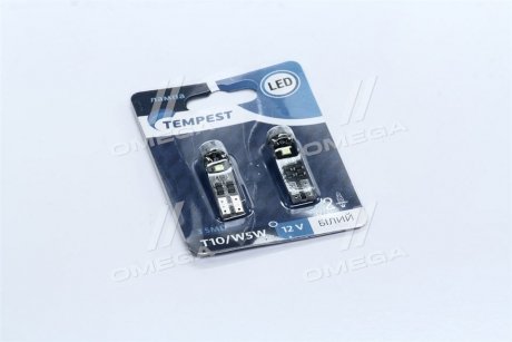 Лампа LED б/ц габарит и приборная панель T10 доп. сопротивления. 2SMD W5W 12V WHITE 2шт. блистер <> TEMPEST TP-211T10-12V