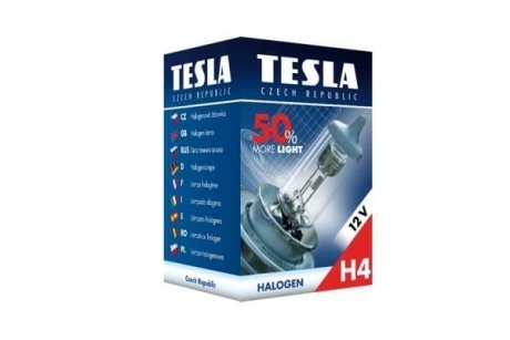 Лампа галоген H4 12V,60/55W,P43t+50% Premium TESLA B30401