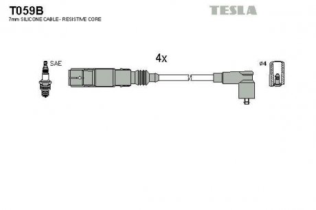 Провода высоковольтные, комплект Skoda Octavia 1.6 (97-07),Skoda Octavia combi 1.6 (98-07) TESLA T059B (фото 1)