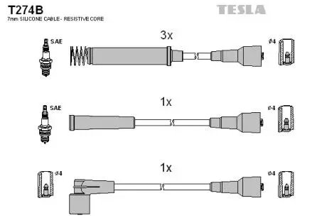 Комплект кабелей зажигания TESLA T274B
