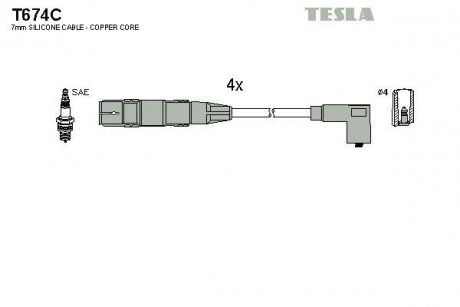 Провода высоковольтные, комплект Skoda Octavia 1.6 (97-07),Skoda Octavia combi 1.6 (98-07) TESLA T674C (фото 1)