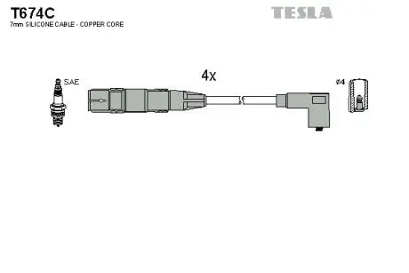 Провід високовольтні, комплект Skoda Octavia 1.6 (97-07),Skoda Octavia combi 1.6 (98-07) TESLA T674C