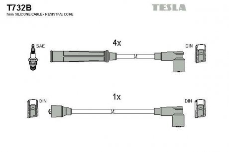 Комплект кабелів запалювання TESLA T732B (фото 1)