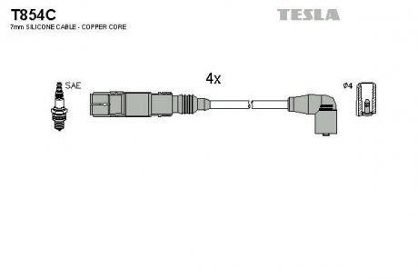 Провода высоковольтные, комплект Vw Caddy iii 1.6 (04-15),Vw Caddy iii 1.6 (11-15) TESLA T854C (фото 1)