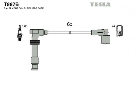 Провода высоковольтные, комплект Opel Omega b 3.0 (94-01),Opel Omega b 2.5 (94-00) TESLA T992B (фото 1)