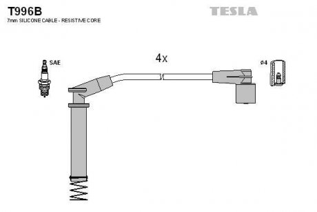 Комплект кабелей зажигания TESLA T996B (фото 1)