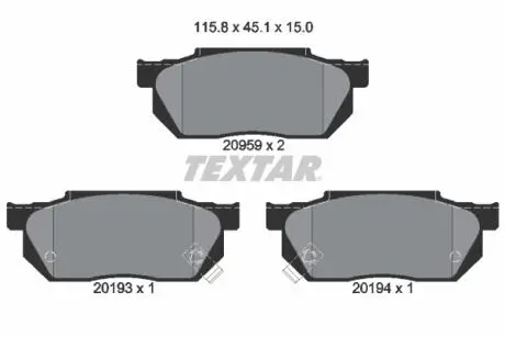 Гальмівні колодки, дискове гальмо (набір) TEXTAR 2095902