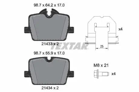 Колодки гальмівні (задні) BMW 3 (G20/G21/G80/G81)/Z4 (G29) 18-/4 (G22/G82) 20-(з датчиком) (Trw) Q+ TEXTAR 2143301