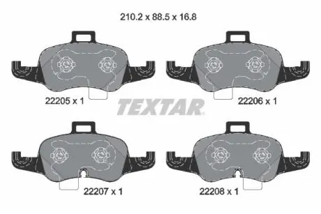 Комплект гальмівних колодок передн, AUDI TT 1.8/2.0/2.0D 07.14- TEXTAR 2220501