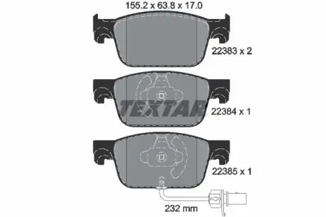Тормозные колодки (передние) Audi A4/A5 16- (с датчиком) (Teves) Q+ TEXTAR 2238301