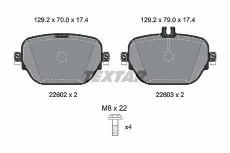 Комплект гальмівних колодок задн, MERCEDES CLS (C257), E (A238), E ALL-TERRAIN (S213), E (C238), E T-MODEL (S213), E (W213), EQC (N293), GLC (C253), GLC (X253) 2.0DH-Electric 06.16- TEXTAR 2260203