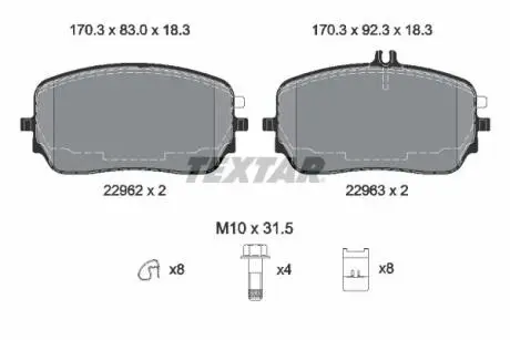 Колодки тормозные (передние) MB GLE (V167/X167) 18-(с винтами тормозных сателлитов)) TEXTAR 2296201