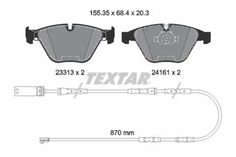 Комплект гальмівних колодок передн, BMW 1 (E82), 3 (E90), 3 (E91), 3 (E92), 3 (E93), 5 (E60), 5 (E61), 6 (E63), 6 (E64), 7 (E65, E66, E67), X1 (E84) 2.0-6.0 07.01-10.13 TEXTAR 2331307