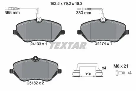 Гальмівні колодки, дискове гальмо (набір) TEXTAR 2413303