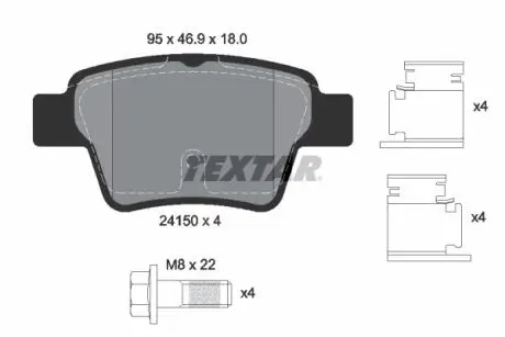 Гальмівні колодки, дискове гальмо (набір) TEXTAR 2415001