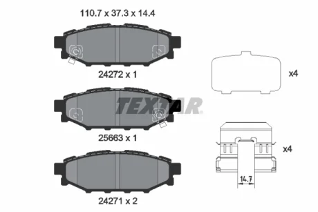 Комплект гальмівних колодок задн, SUBARU BRZ, FORESTER, IMPREZA, LEGACY IV, LEGACY V, OUTBACK, XV, TOYOTA GT 86 1.5-3.6 09.03- TEXTAR 2427201
