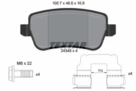 Гальмівні колодки, дискове гальмо (набір) TEXTAR 2434801
