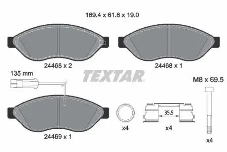 Комплект гальмівних колодок передн, FIAT DUCATO 2.0D-3.0D 07.06- TEXTAR 2446807