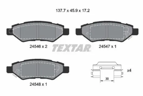 Гальмівні колодки, дискове гальмо (набір) TEXTAR 2454601