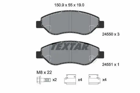 Гальмівні колодки, дискове гальмо (набір) TEXTAR 2455001