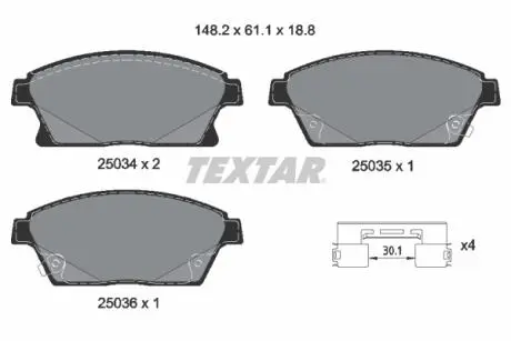 Гальмівні колодки, дискове гальмо (набір) TEXTAR 2503481