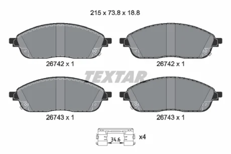 Колодки гальмівні (передні) Jeep Grand Cherokee 2.0/3.6/5.7 21- Q+ TEXTAR 2674201